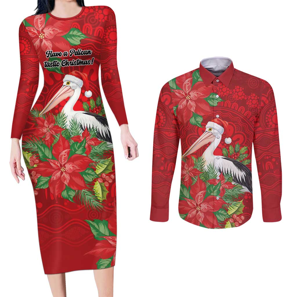 Australian Pelican Couples Matching Long Sleeve Bodycon Dress and Long Sleeve Button Shirt Aboriginal Inspired Christmas - Aussie Hoodie