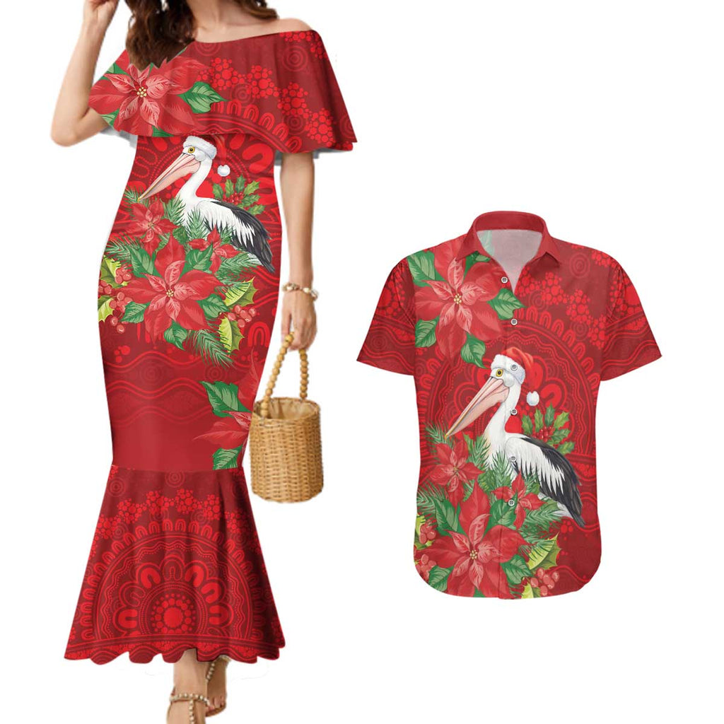 Australian Pelican Couples Matching Mermaid Dress and Hawaiian Shirt Aboriginal Inspired Christmas - Aussie Hoodie