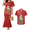 Australian Pelican Couples Matching Mermaid Dress and Hawaiian Shirt Aboriginal Inspired Christmas - Aussie Hoodie