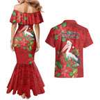 Australian Pelican Couples Matching Mermaid Dress and Hawaiian Shirt Aboriginal Inspired Christmas - Aussie Hoodie