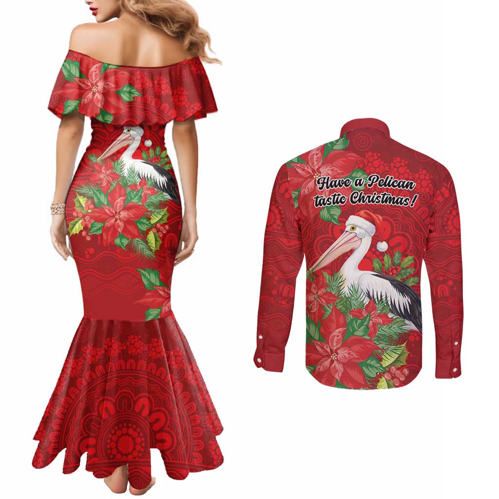 Australian Pelican Couples Matching Mermaid Dress and Long Sleeve Button Shirt Aboriginal Inspired Christmas - Aussie Hoodie