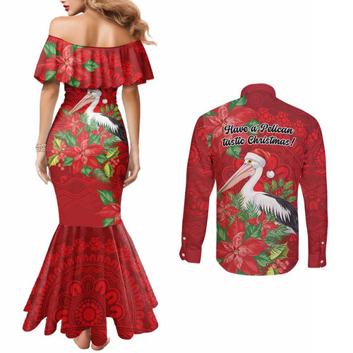 Australian Pelican Couples Matching Mermaid Dress and Long Sleeve Button Shirt Aboriginal Inspired Christmas - Aussie Hoodie