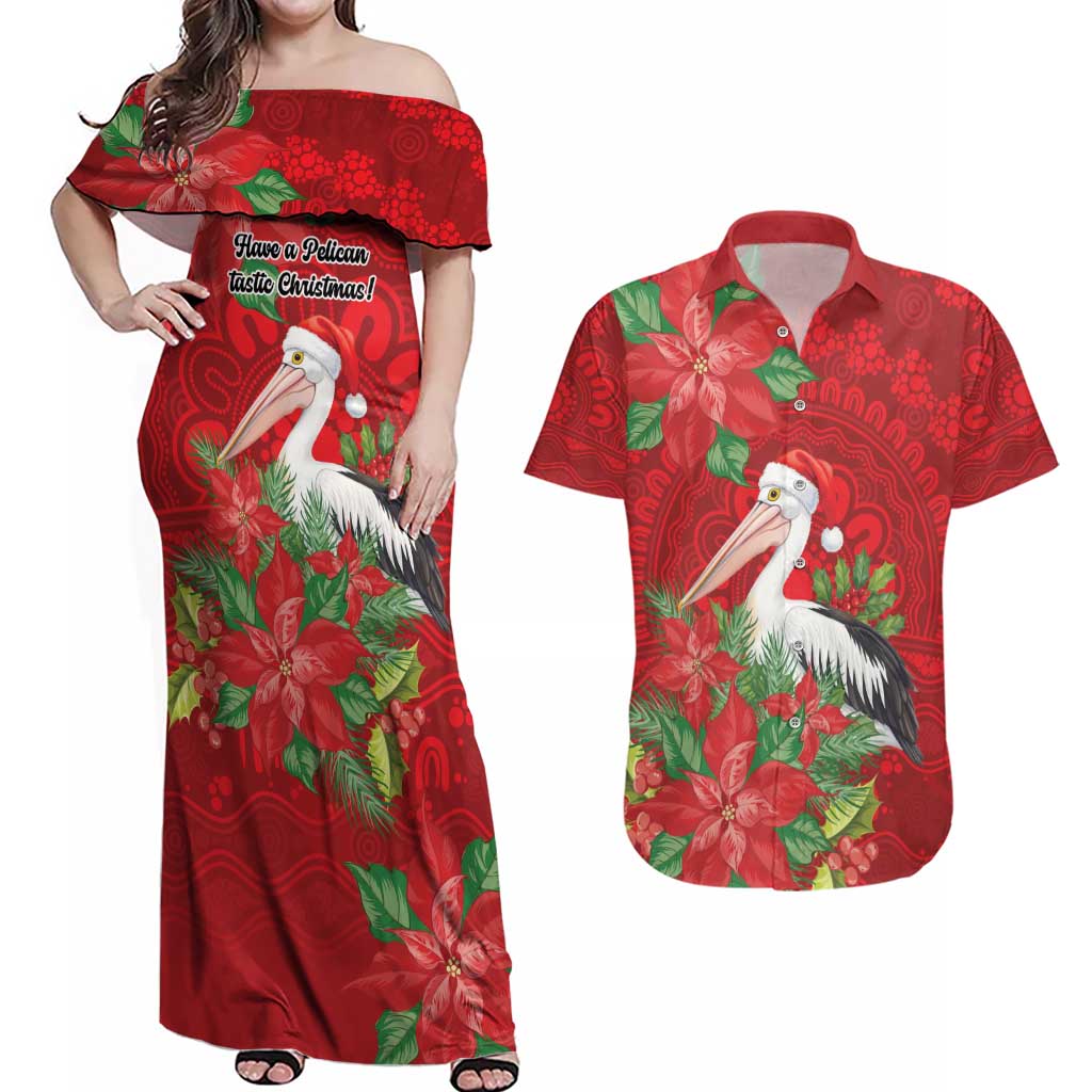 Australian Pelican Couples Matching Off Shoulder Maxi Dress and Hawaiian Shirt Aboriginal Inspired Christmas - Aussie Hoodie