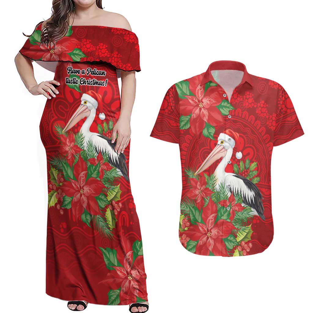 Australian Pelican Couples Matching Off Shoulder Maxi Dress and Hawaiian Shirt Aboriginal Inspired Christmas - Aussie Hoodie