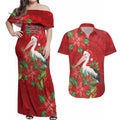 Australian Pelican Couples Matching Off Shoulder Maxi Dress and Hawaiian Shirt Aboriginal Inspired Christmas - Aussie Hoodie
