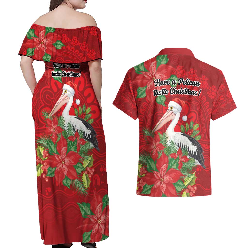Australian Pelican Couples Matching Off Shoulder Maxi Dress and Hawaiian Shirt Aboriginal Inspired Christmas - Aussie Hoodie
