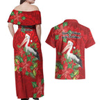 Australian Pelican Couples Matching Off Shoulder Maxi Dress and Hawaiian Shirt Aboriginal Inspired Christmas - Aussie Hoodie