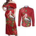 Australian Pelican Couples Matching Off Shoulder Maxi Dress and Long Sleeve Button Shirt Aboriginal Inspired Christmas - Aussie Hoodie