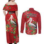 Australian Pelican Couples Matching Off Shoulder Maxi Dress and Long Sleeve Button Shirt Aboriginal Inspired Christmas - Aussie Hoodie