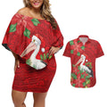 Australian Pelican Couples Matching Off Shoulder Short Dress and Hawaiian Shirt Aboriginal Inspired Christmas - Aussie Hoodie