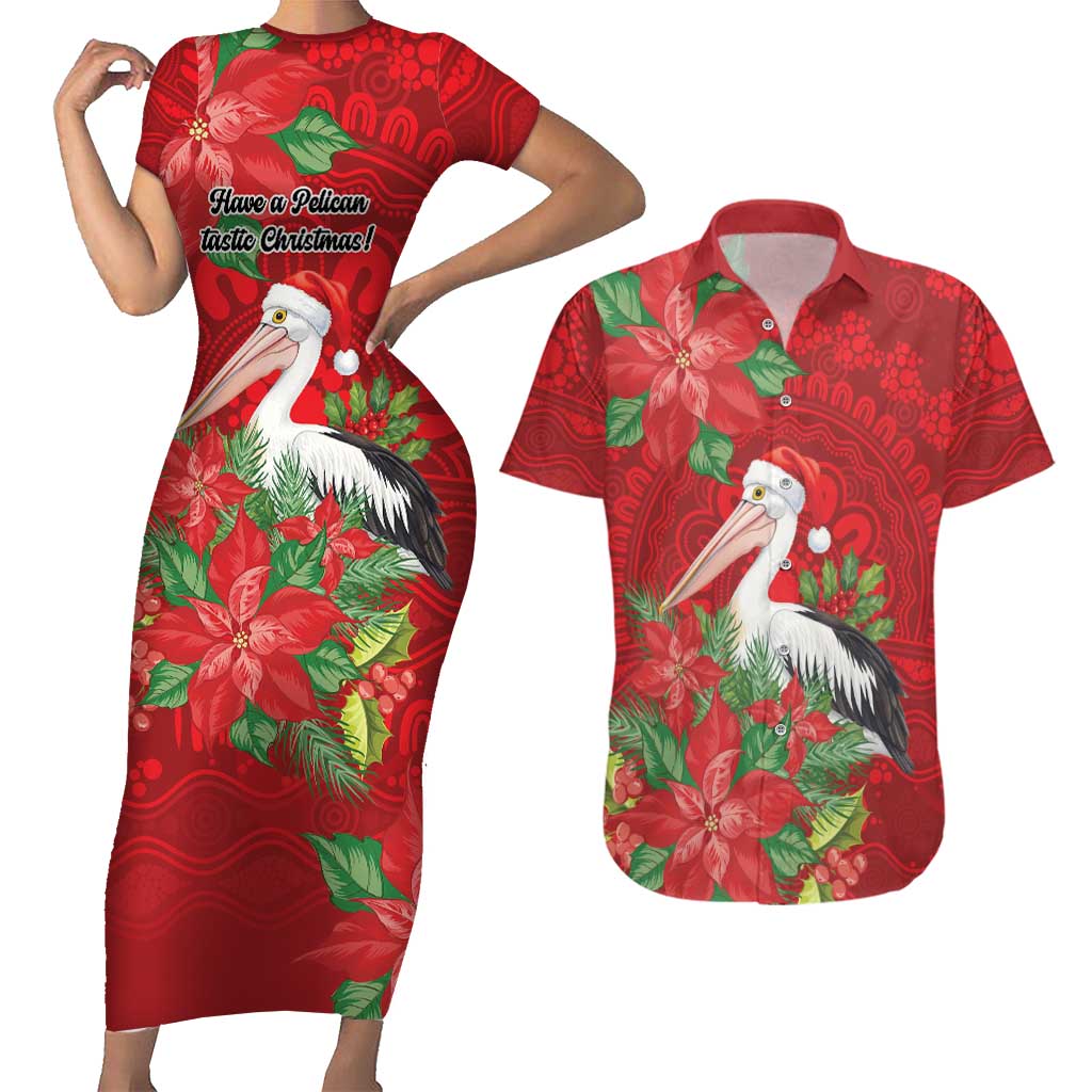Australian Pelican Couples Matching Short Sleeve Bodycon Dress and Hawaiian Shirt Aboriginal Inspired Christmas - Aussie Hoodie