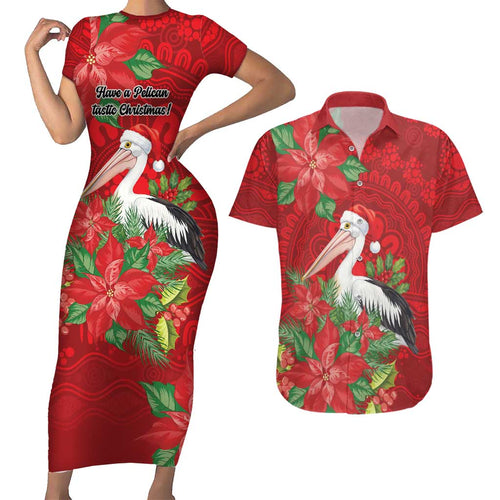 Australian Pelican Couples Matching Short Sleeve Bodycon Dress and Hawaiian Shirt Aboriginal Inspired Christmas - Aussie Hoodie