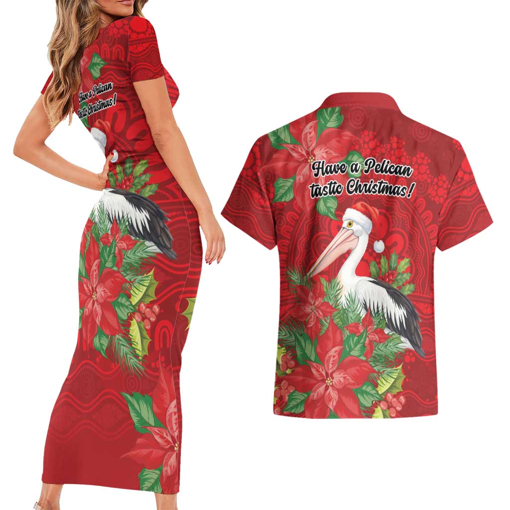 Australian Pelican Couples Matching Short Sleeve Bodycon Dress and Hawaiian Shirt Aboriginal Inspired Christmas - Aussie Hoodie