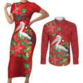Australian Pelican Couples Matching Short Sleeve Bodycon Dress and Long Sleeve Button Shirt Aboriginal Inspired Christmas - Aussie Hoodie