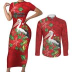 Australian Pelican Couples Matching Short Sleeve Bodycon Dress and Long Sleeve Button Shirt Aboriginal Inspired Christmas - Aussie Hoodie