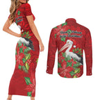 Australian Pelican Couples Matching Short Sleeve Bodycon Dress and Long Sleeve Button Shirt Aboriginal Inspired Christmas - Aussie Hoodie