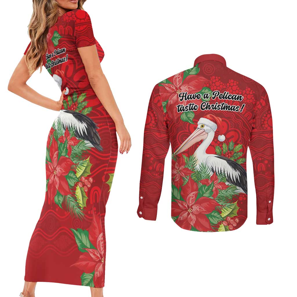Australian Pelican Couples Matching Short Sleeve Bodycon Dress and Long Sleeve Button Shirt Aboriginal Inspired Christmas - Aussie Hoodie
