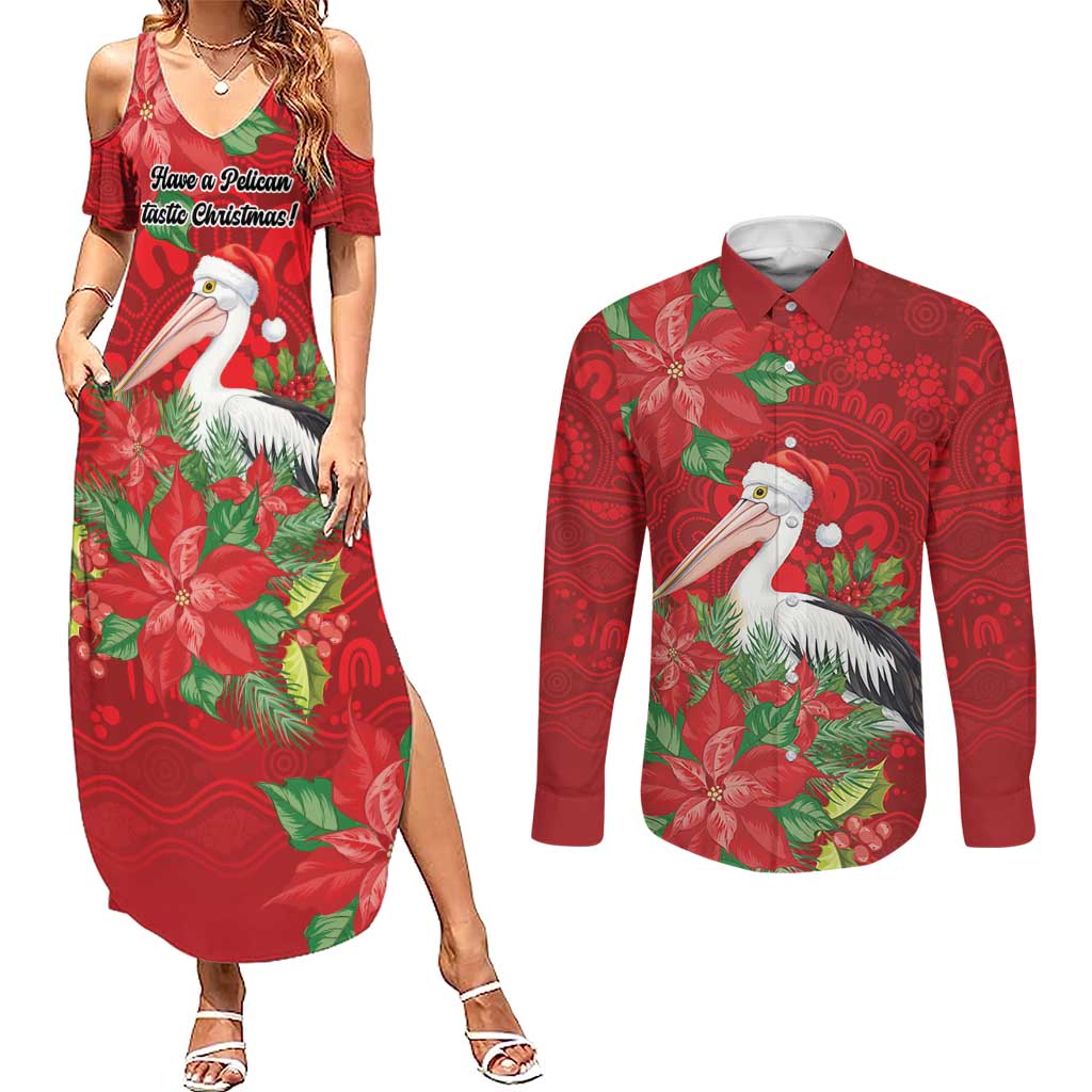 Australian Pelican Couples Matching Summer Maxi Dress and Long Sleeve Button Shirt Aboriginal Inspired Christmas - Aussie Hoodie