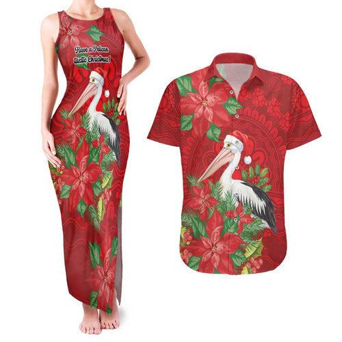 Australian Pelican Couples Matching Tank Maxi Dress and Hawaiian Shirt Aboriginal Inspired Christmas - Aussie Hoodie