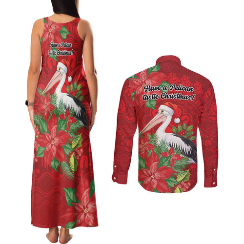 Australian Pelican Couples Matching Tank Maxi Dress and Long Sleeve Button Shirt Aboriginal Inspired Christmas - Aussie Hoodie