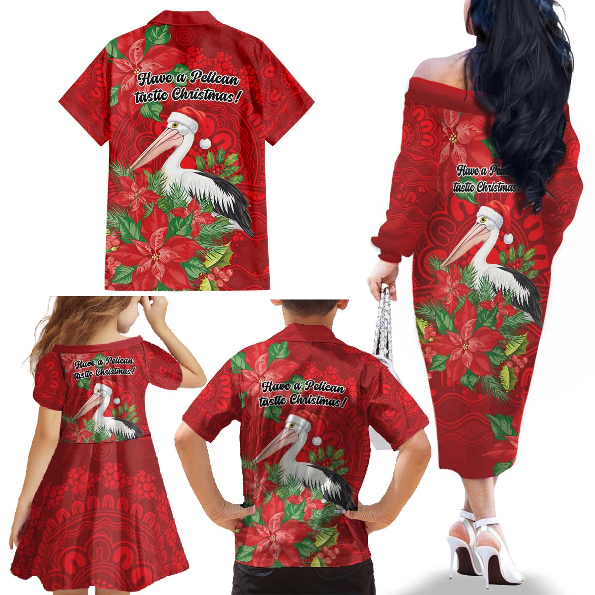 Australian Pelican Family Matching Off The Shoulder Long Sleeve Dress and Hawaiian Shirt Aboriginal Inspired Christmas - Aussie Hoodie