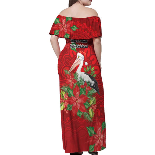 Australian Pelican Family Matching Off Shoulder Maxi Dress and Hawaiian Shirt Aboriginal Inspired Christmas - Aussie Hoodie