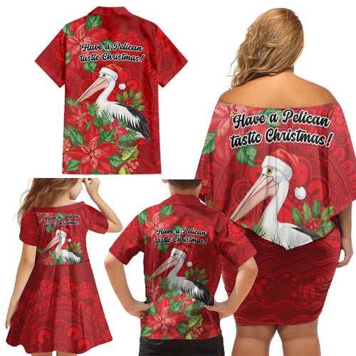 Australian Pelican Family Matching Off Shoulder Short Dress and Hawaiian Shirt Aboriginal Inspired Christmas - Aussie Hoodie