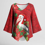 Australian Pelican Kimono Sleeve Blouse Aboriginal Inspired Christmas - Aussie Hoodie