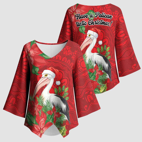 Australian Pelican Kimono Sleeve Blouse Aboriginal Inspired Christmas - Aussie Hoodie