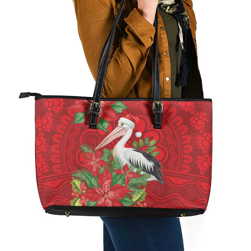Australian Pelican Leather Tote Bag Aboriginal Inspired Christmas - Aussie Hoodie