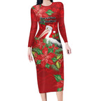 Australian Pelican Long Sleeve Bodycon Dress Aboriginal Inspired Christmas - Aussie Hoodie