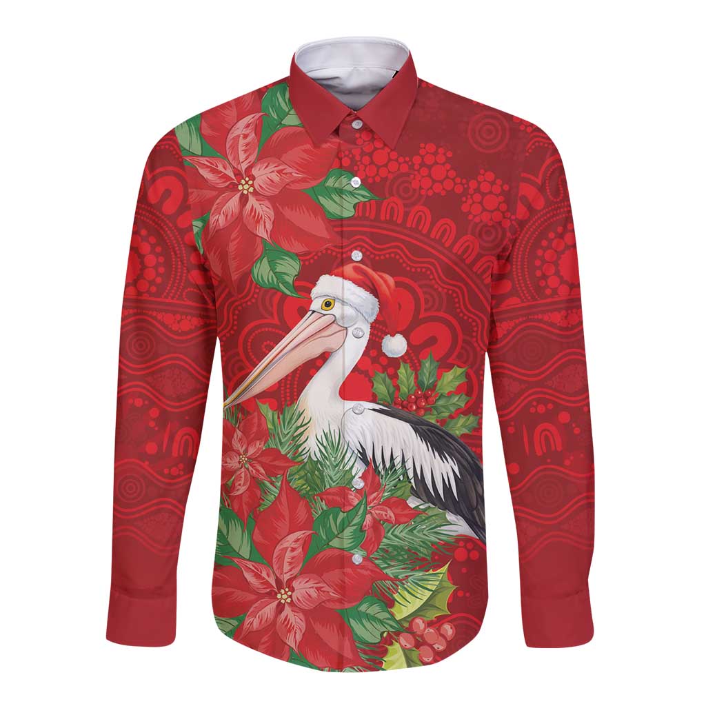 Australian Pelican Long Sleeve Button Shirt Aboriginal Inspired Christmas - Aussie Hoodie