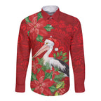 Australian Pelican Long Sleeve Button Shirt Aboriginal Inspired Christmas - Aussie Hoodie