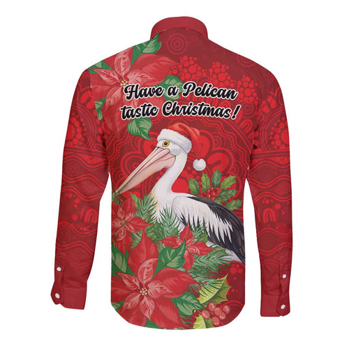 Australian Pelican Long Sleeve Button Shirt Aboriginal Inspired Christmas - Aussie Hoodie