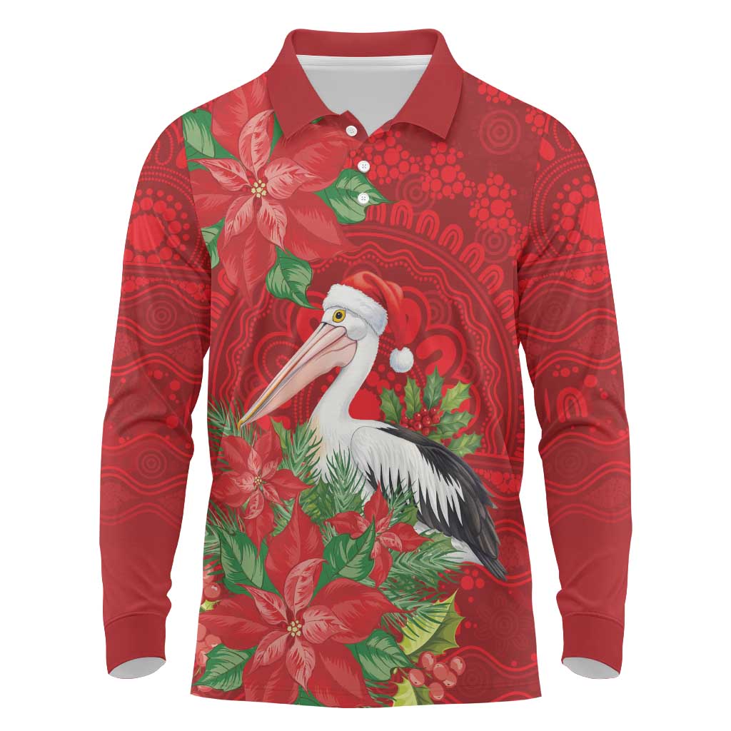 Australian Pelican Long Sleeve Polo Shirt Aboriginal Inspired Christmas - Aussie Hoodie