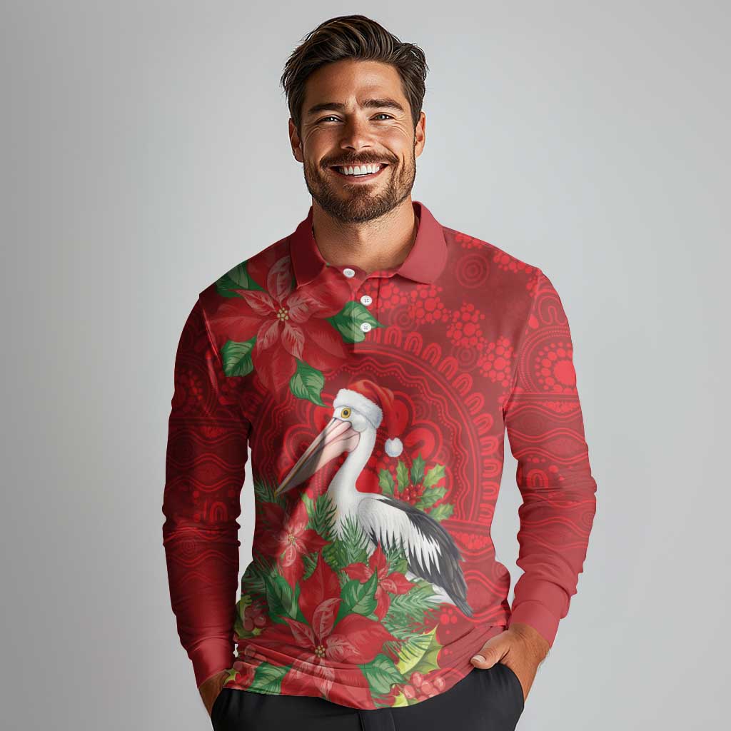 Australian Pelican Long Sleeve Polo Shirt Aboriginal Inspired Christmas - Aussie Hoodie