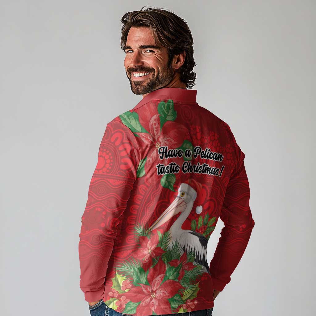 Australian Pelican Long Sleeve Polo Shirt Aboriginal Inspired Christmas - Aussie Hoodie