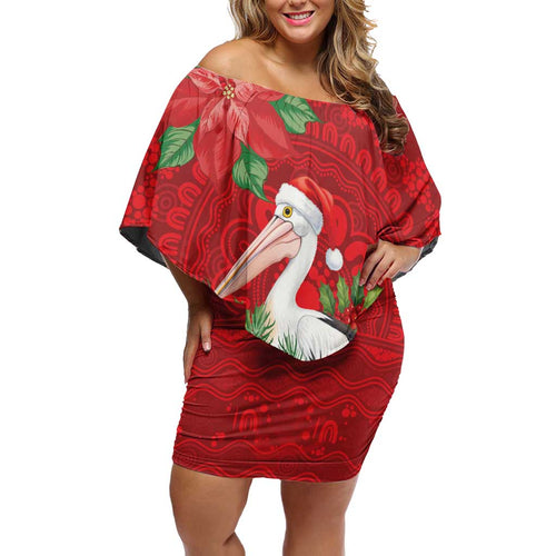 Australian Pelican Off Shoulder Short Dress Aboriginal Inspired Christmas - Aussie Hoodie