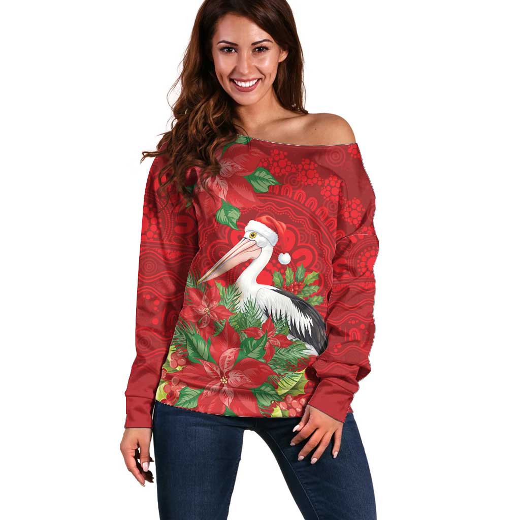 Australian Pelican Off Shoulder Sweater Aboriginal Inspired Christmas - Aussie Hoodie