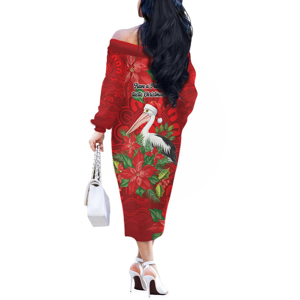 Australian Pelican Off The Shoulder Long Sleeve Dress Aboriginal Inspired Christmas - Aussie Hoodie
