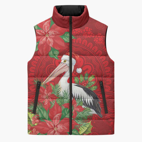 Australian Pelican Sleeveless Puffer Jacket Aboriginal Inspired Christmas - Aussie Hoodie