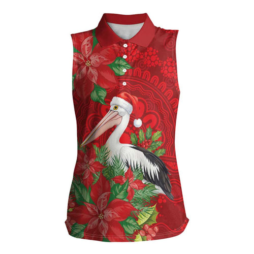 Australian Pelican Women Sleeveless Polo Shirt Aboriginal Inspired Christmas - Aussie Hoodie