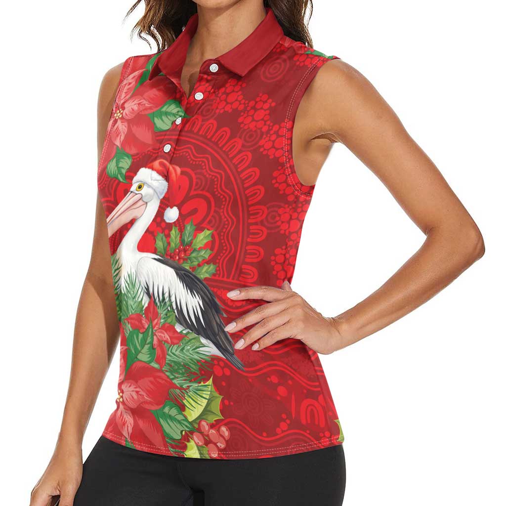 Australian Pelican Women Sleeveless Polo Shirt Aboriginal Inspired Christmas - Aussie Hoodie