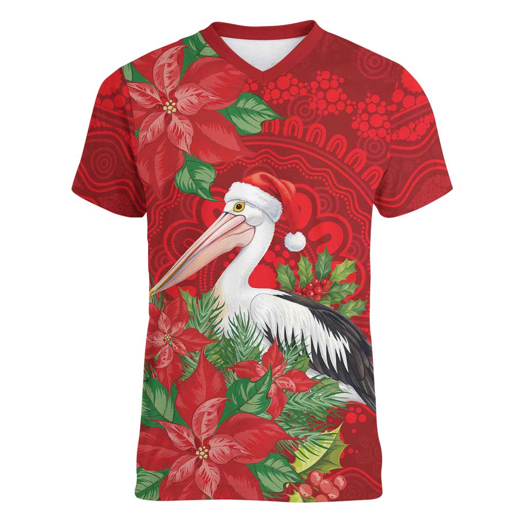 Australian Pelican Women V-Neck T-Shirt Aboriginal Inspired Christmas - Aussie Hoodie