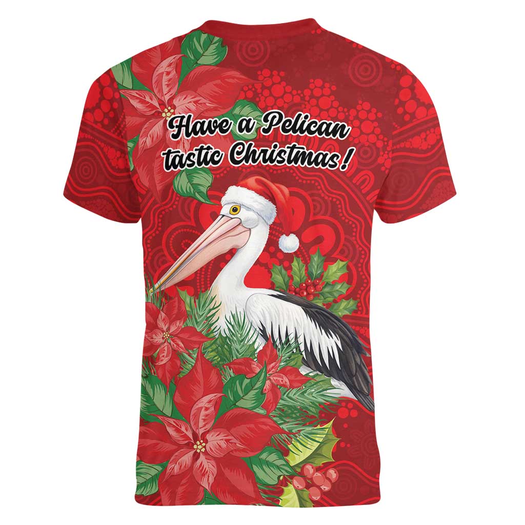 Australian Pelican Women V-Neck T-Shirt Aboriginal Inspired Christmas - Aussie Hoodie