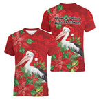 Australian Pelican Women V-Neck T-Shirt Aboriginal Inspired Christmas - Aussie Hoodie