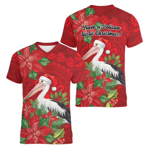 Australian Pelican Women V-Neck T-Shirt Aboriginal Inspired Christmas - Aussie Hoodie