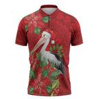 Australian Pelican Zipper Polo Shirt Aboriginal Inspired Christmas - Aussie Hoodie