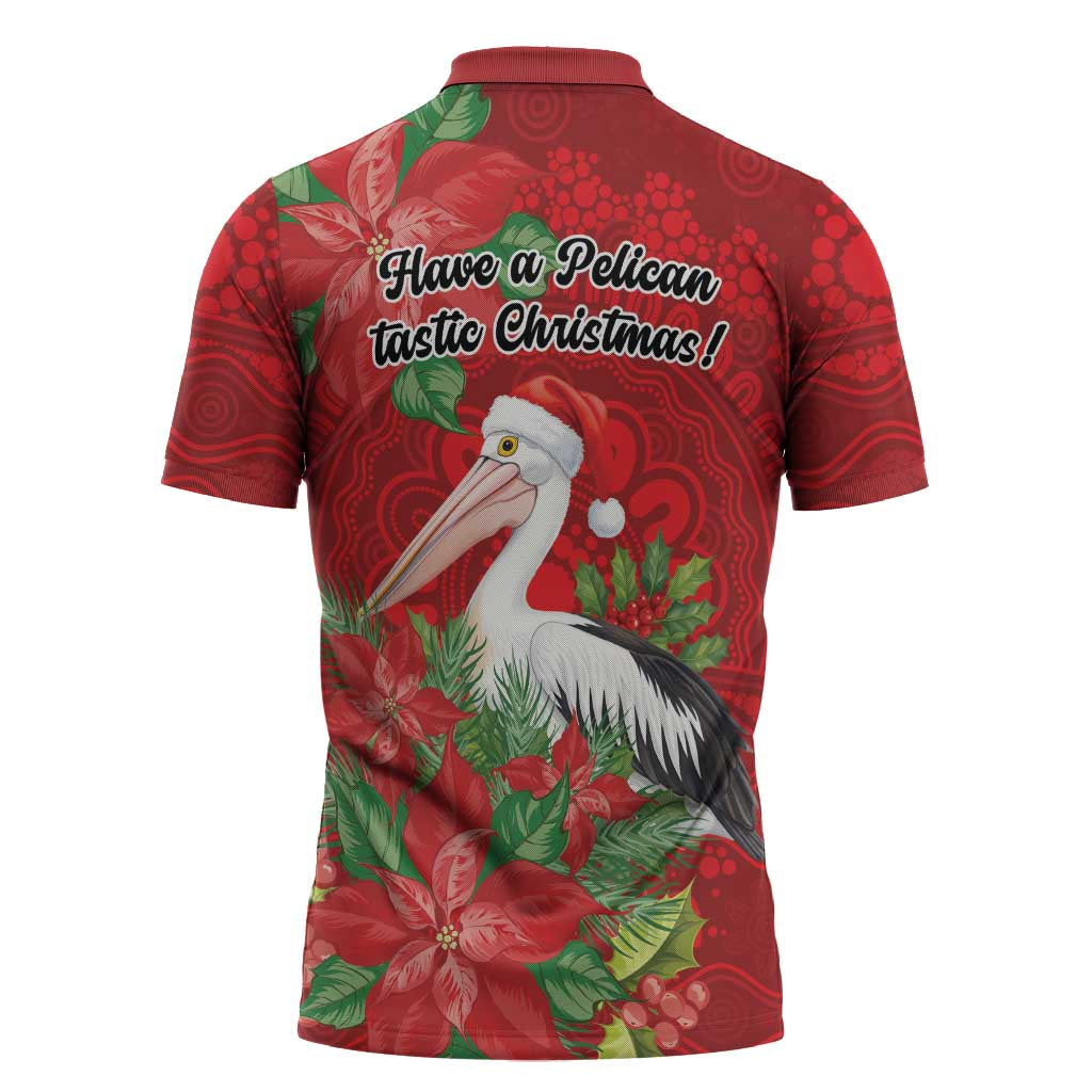 Australian Pelican Zipper Polo Shirt Aboriginal Inspired Christmas - Aussie Hoodie