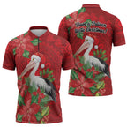 Australian Pelican Zipper Polo Shirt Aboriginal Inspired Christmas - Aussie Hoodie